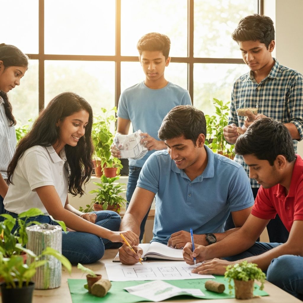 Students engaged in environmental activities
